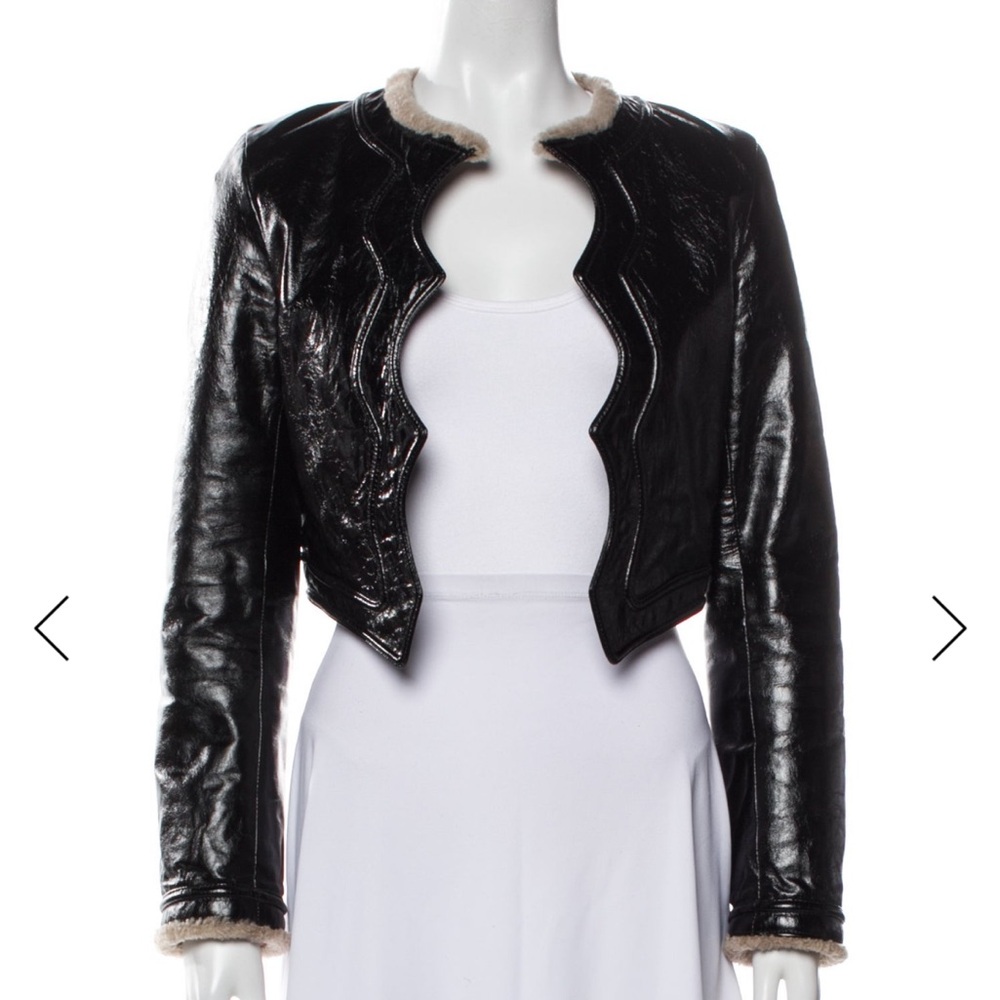 Saint Laurent Black Cropped Leather Jacket with Shearling Lining